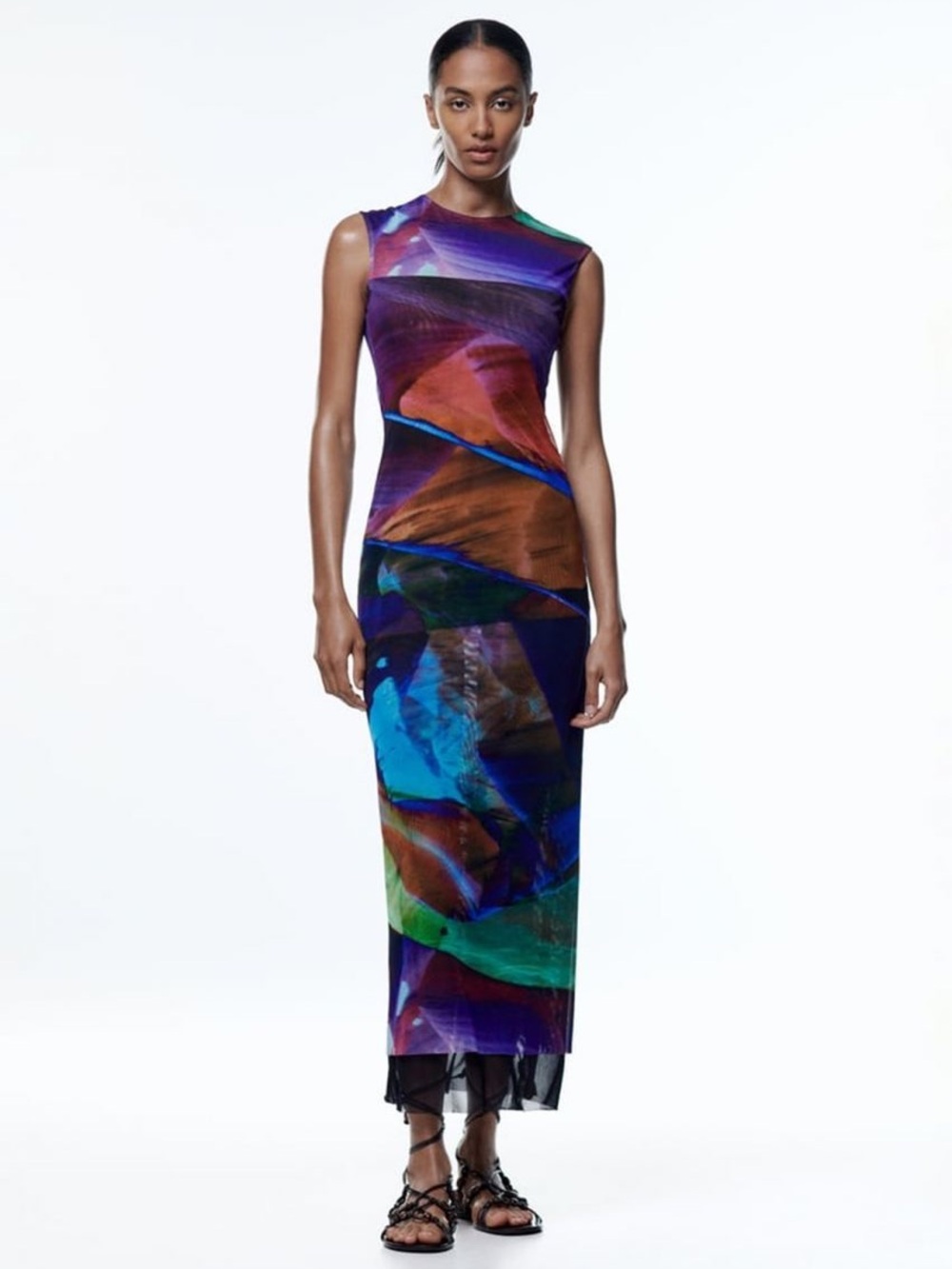 Zara Long Printed Tulle Dress - M
